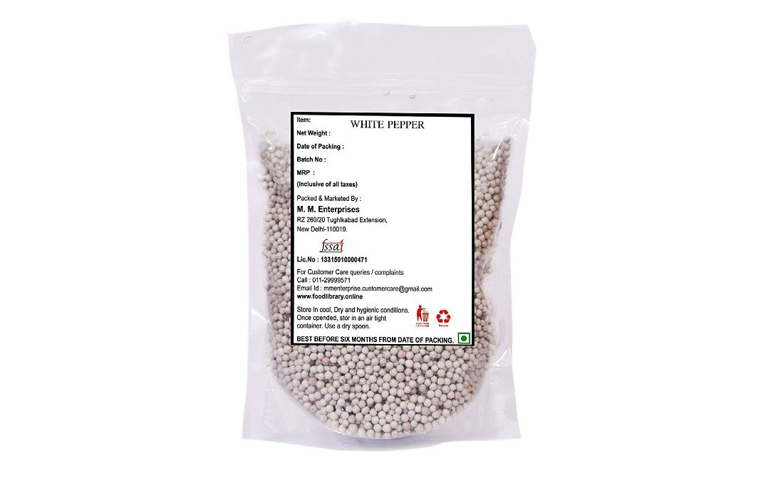 Food Library White Pepper (Sabut Safed Mirch)   Pack  200 grams